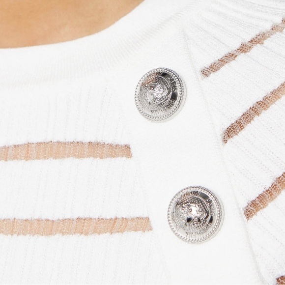Balmain White Short Knit Dress with Silver-Tone Buttons -EU 36 Mesh Cut-Out - Picture 2 of 4
